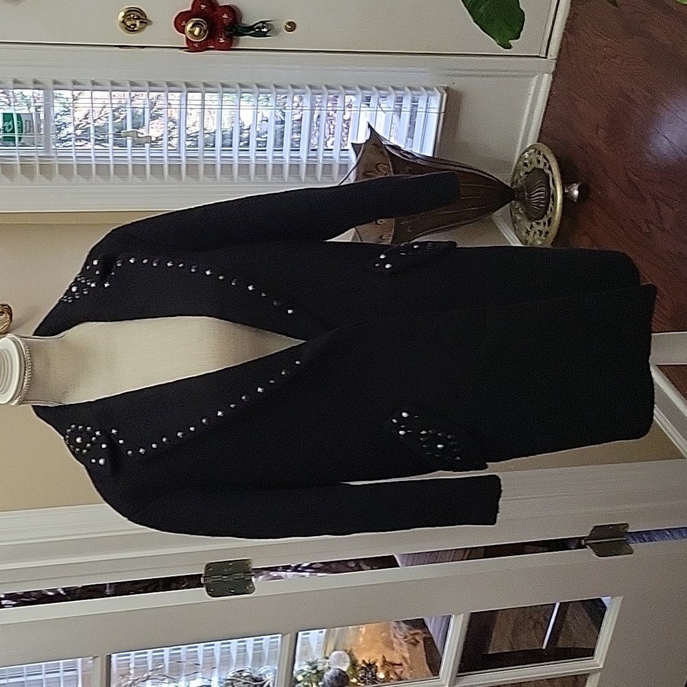 Coach black wool mohair blend coat beads pearl trim fully lined Sz 2 New…